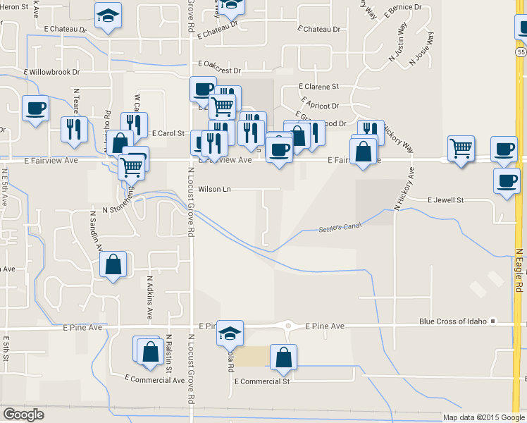map of restaurants, bars, coffee shops, grocery stores, and more near 1929 Wilson Ln in Meridian