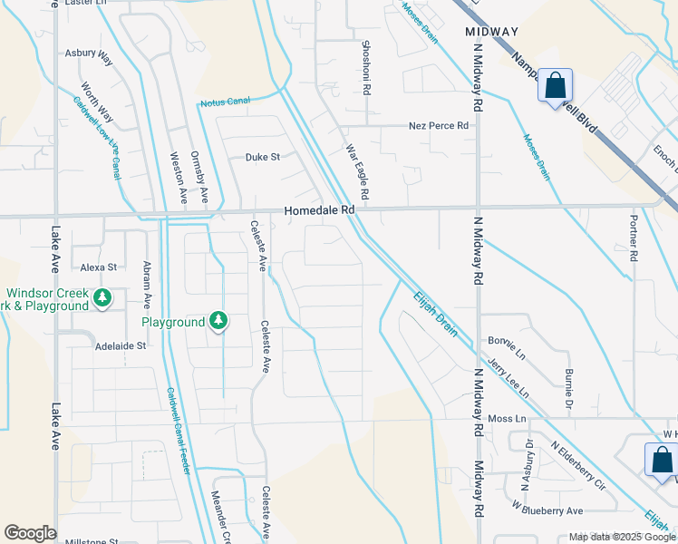 map of restaurants, bars, coffee shops, grocery stores, and more near 4508 East Homedale Road in Caldwell