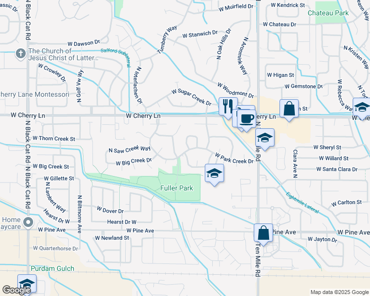 map of restaurants, bars, coffee shops, grocery stores, and more near 1334 North Little Creek Avenue in Meridian