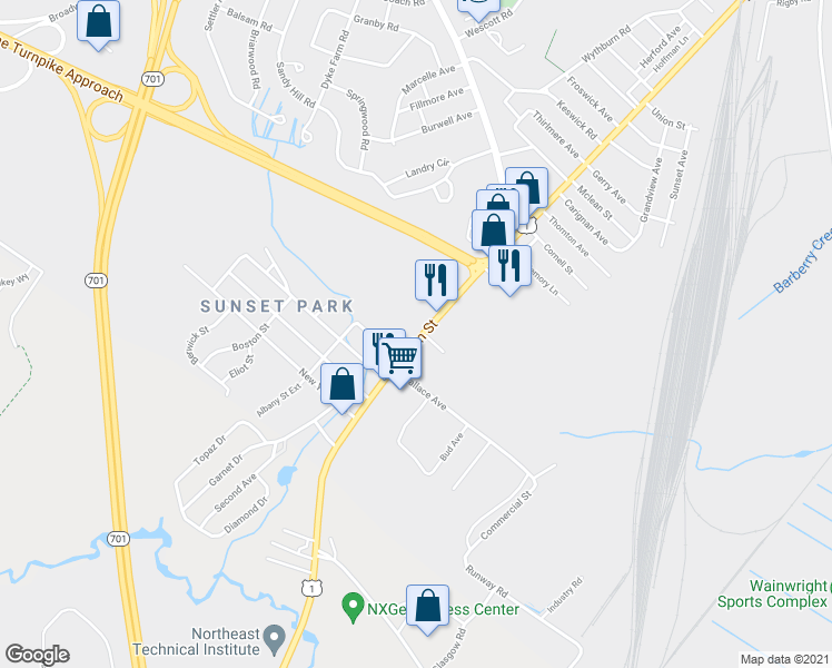 map of restaurants, bars, coffee shops, grocery stores, and more near 771 Main Street in South Portland