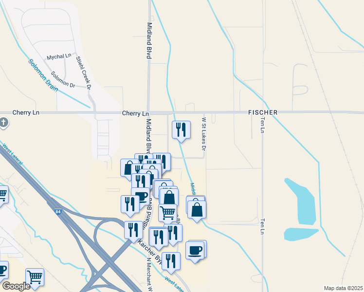 map of restaurants, bars, coffee shops, grocery stores, and more near 9850 West Saint Lukes Drive in Nampa