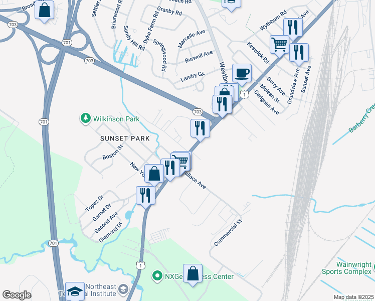 map of restaurants, bars, coffee shops, grocery stores, and more near 771 Main Street in South Portland