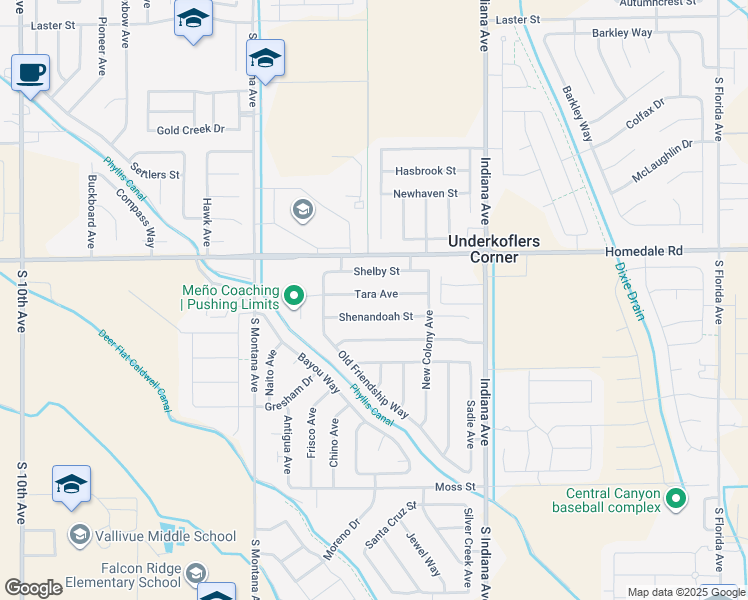 map of restaurants, bars, coffee shops, grocery stores, and more near 14230 Shenandoah Street in Caldwell