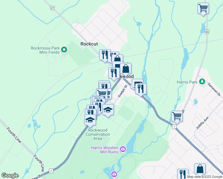 map of restaurants, bars, coffee shops, grocery stores, and more near in Wellington County