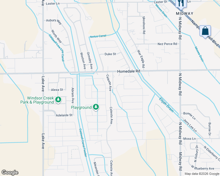 map of restaurants, bars, coffee shops, grocery stores, and more near 4508 East Homedale Road in Caldwell