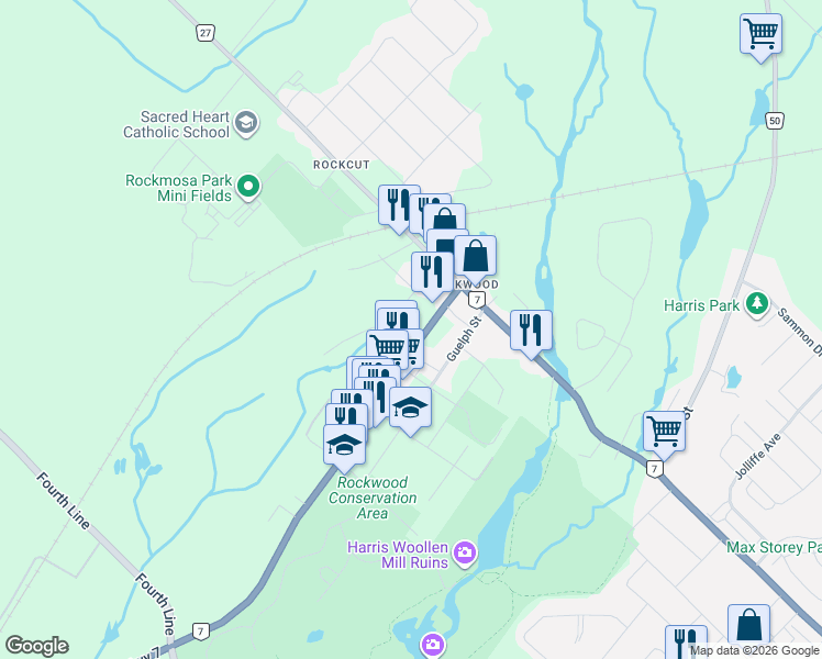 map of restaurants, bars, coffee shops, grocery stores, and more near in Wellington County