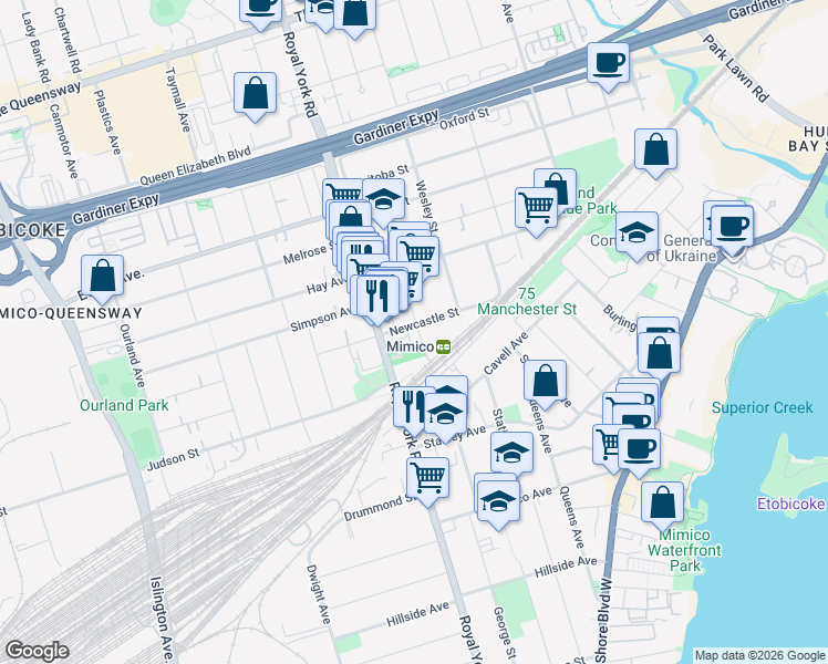 map of restaurants, bars, coffee shops, grocery stores, and more near 30 Windsor Street in Toronto