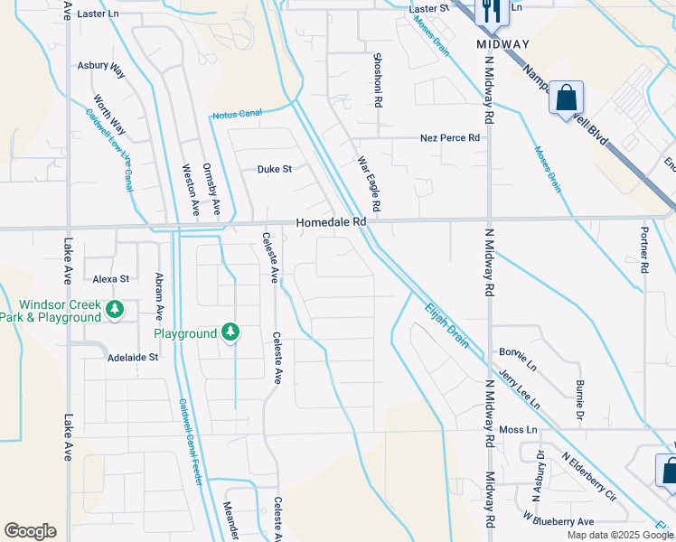 map of restaurants, bars, coffee shops, grocery stores, and more near 4508 East Homedale Road in Caldwell