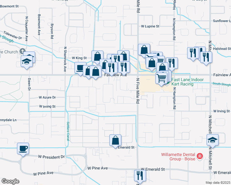 map of restaurants, bars, coffee shops, grocery stores, and more near 10826 Florence Drive in Boise