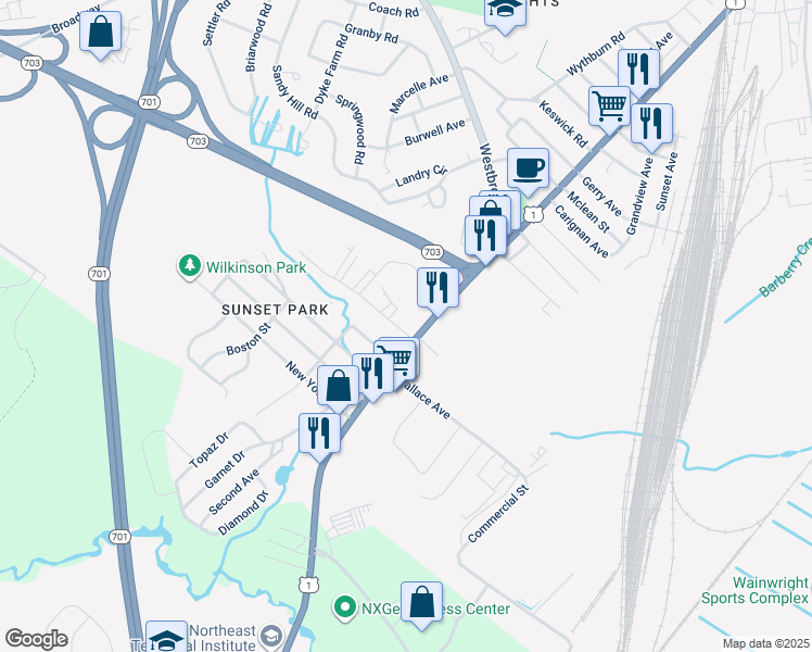 map of restaurants, bars, coffee shops, grocery stores, and more near 771 Main Street in South Portland