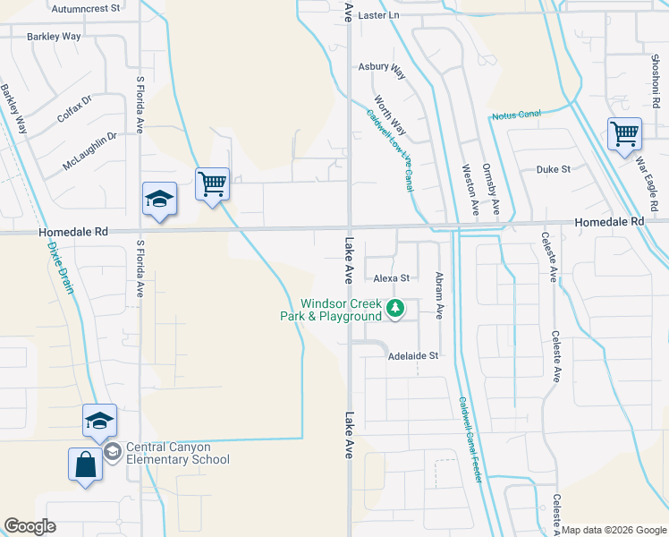 map of restaurants, bars, coffee shops, grocery stores, and more near 16871 Lake Avenue in Caldwell