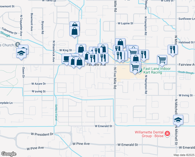 map of restaurants, bars, coffee shops, grocery stores, and more near 1509 Sunrise Manor Way in Boise