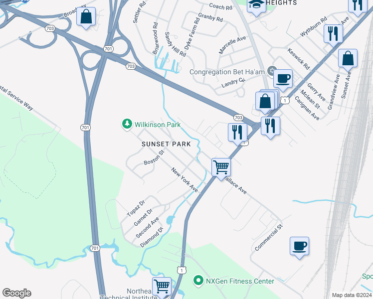 map of restaurants, bars, coffee shops, grocery stores, and more near 22 Augusta Street in South Portland
