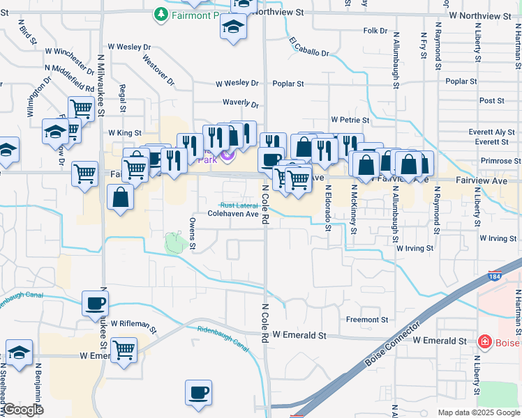 map of restaurants, bars, coffee shops, grocery stores, and more near in Boise