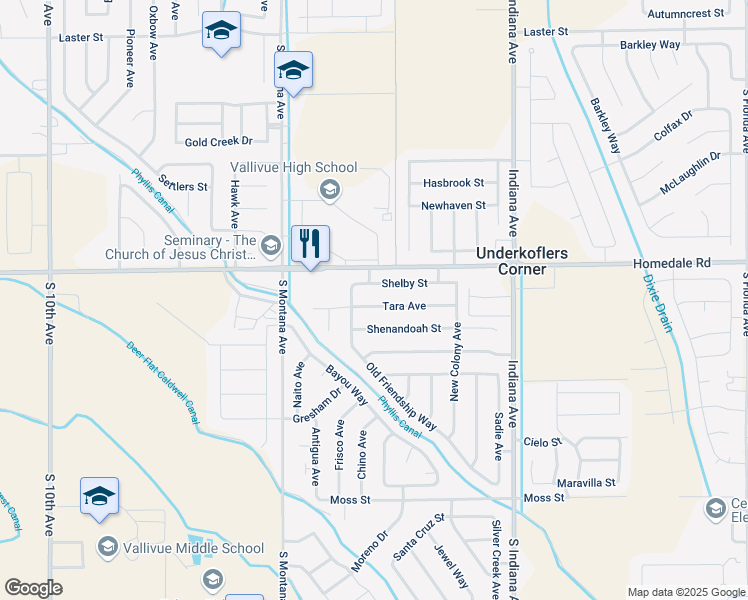 map of restaurants, bars, coffee shops, grocery stores, and more near 14310 Tara Street in Caldwell