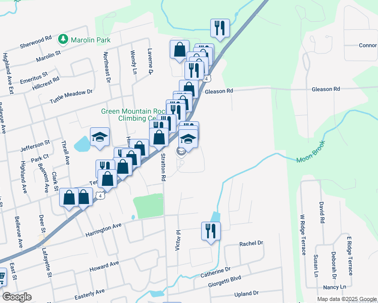 map of restaurants, bars, coffee shops, grocery stores, and more near 8 Stratton Road in Rutland