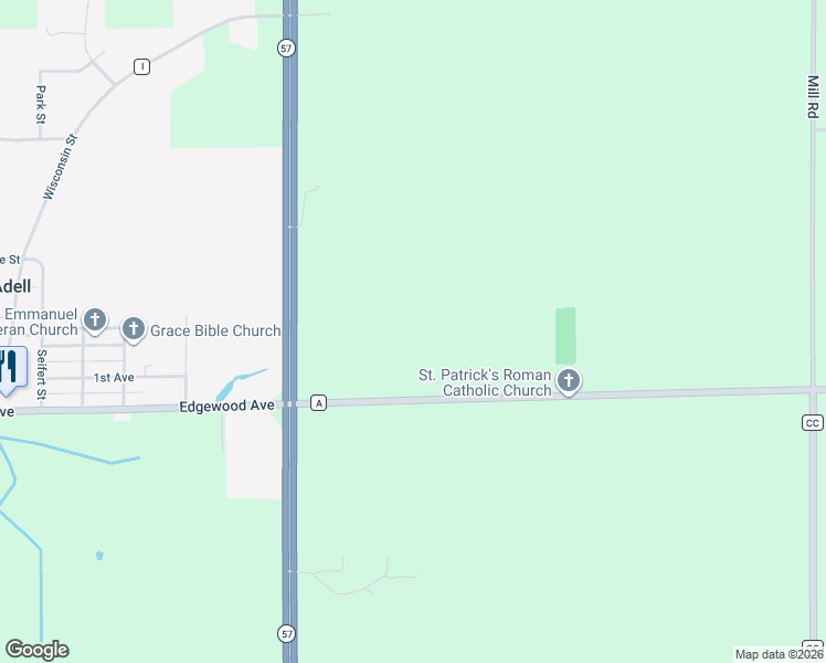 map of restaurants, bars, coffee shops, grocery stores, and more near W4828 County Road Iw in Waldo