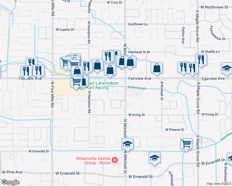 map of restaurants, bars, coffee shops, grocery stores, and more near 9926 West Rosecroft Court in Boise