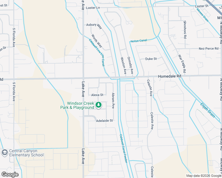 map of restaurants, bars, coffee shops, grocery stores, and more near 16955 Abram Avenue in Caldwell