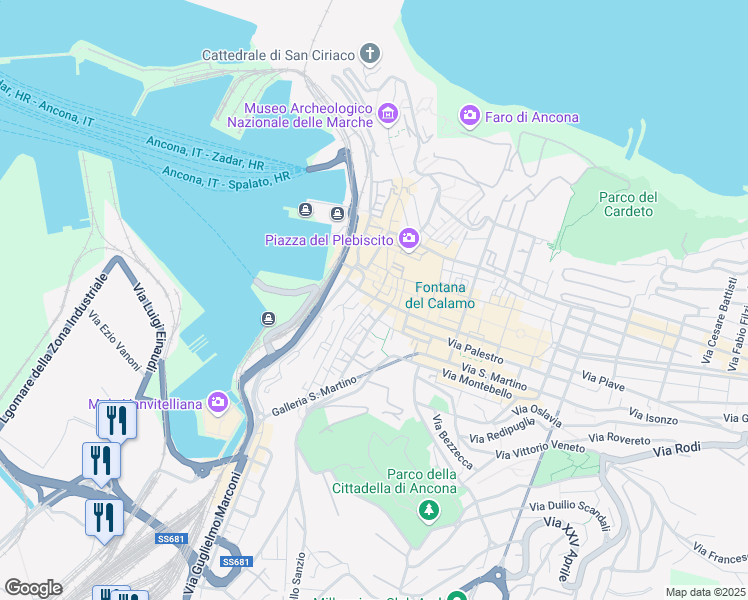 map of restaurants, bars, coffee shops, grocery stores, and more near 14 Corso Stamira in Ancona