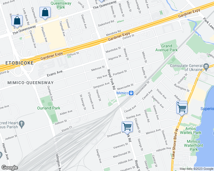 map of restaurants, bars, coffee shops, grocery stores, and more near 19 Simpson Avenue in Toronto