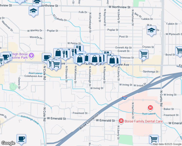 map of restaurants, bars, coffee shops, grocery stores, and more near 1506 North McKinney Lane in Boise