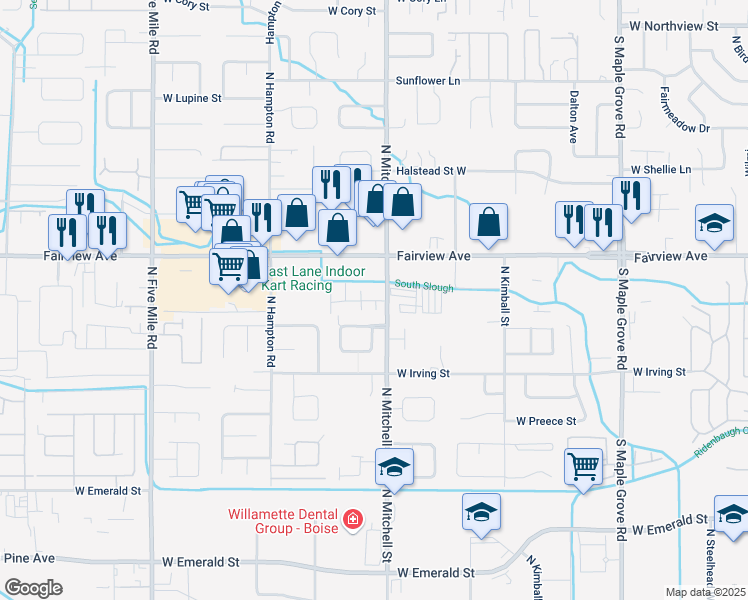 map of restaurants, bars, coffee shops, grocery stores, and more near 9926 West Rosecroft Court in Boise
