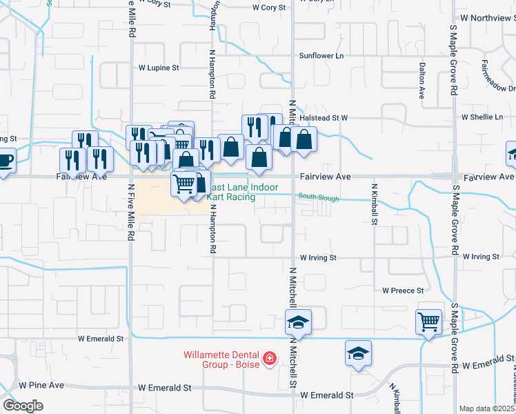 map of restaurants, bars, coffee shops, grocery stores, and more near 10015 West Fairview Avenue in Boise
