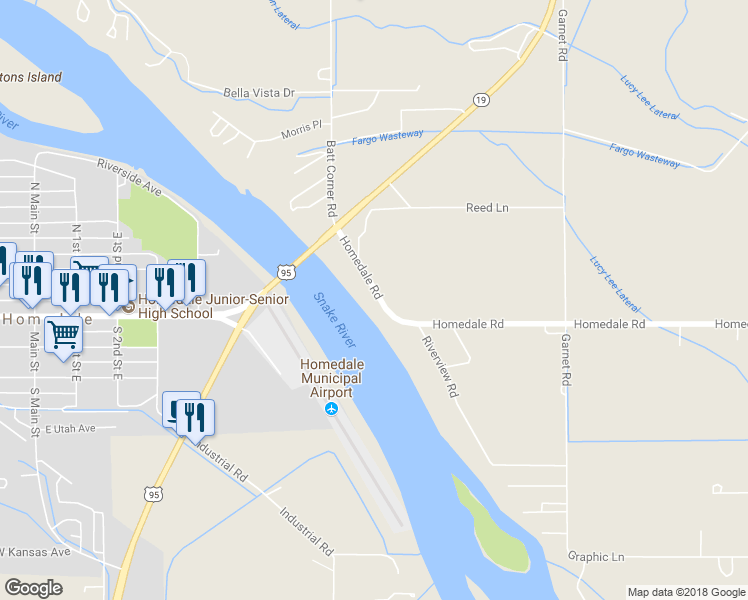 map of restaurants, bars, coffee shops, grocery stores, and more near 26645 Homedale Road in Wilder
