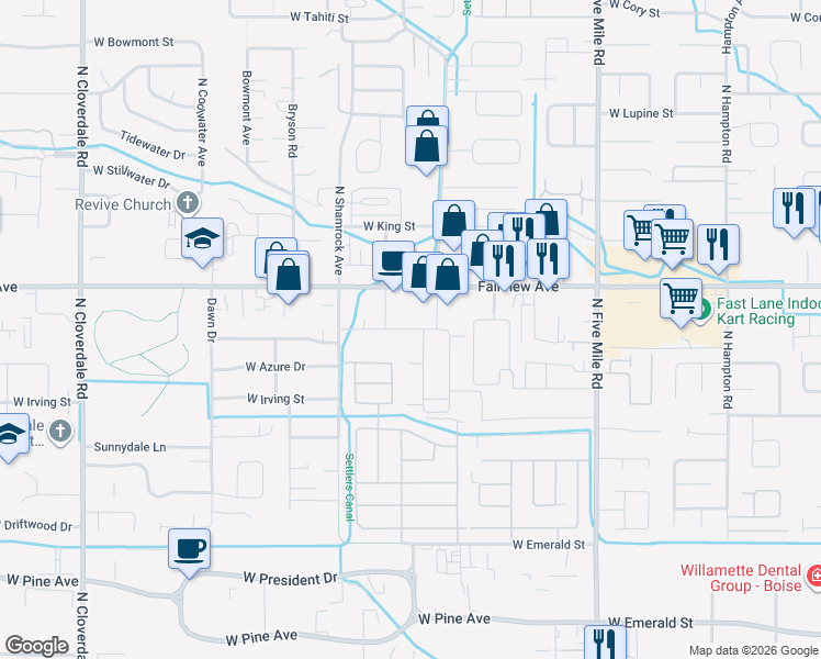 map of restaurants, bars, coffee shops, grocery stores, and more near 11186 West Gabrielle Drive in Boise