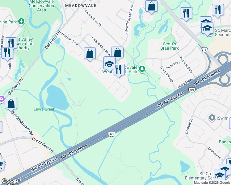 map of restaurants, bars, coffee shops, grocery stores, and more near 1151 Hickory Hollow Glen in Mississauga
