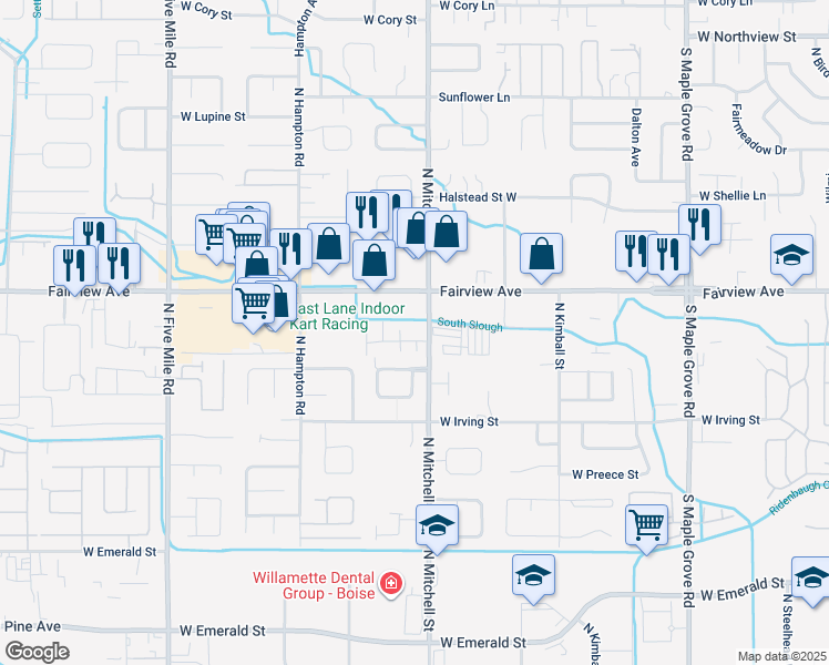 map of restaurants, bars, coffee shops, grocery stores, and more near 9926 West Rosecroft Court in Boise