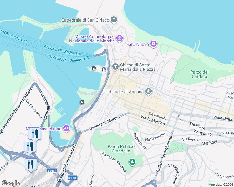 map of restaurants, bars, coffee shops, grocery stores, and more near 14-20 Corso Giuseppe Garibaldi in Ancona