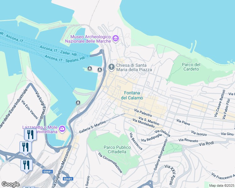 map of restaurants, bars, coffee shops, grocery stores, and more near 20 Corso Giuseppe Garibaldi in Ancona