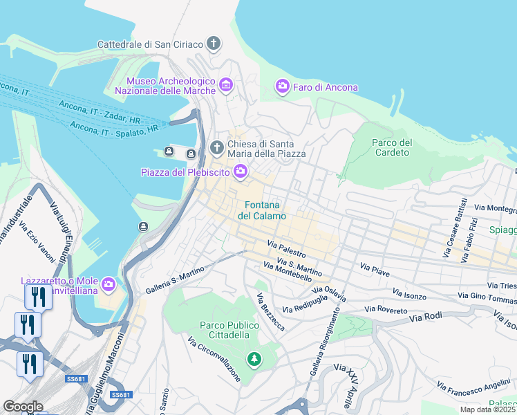 map of restaurants, bars, coffee shops, grocery stores, and more near 86 Corso Giuseppe Garibaldi in Ancona