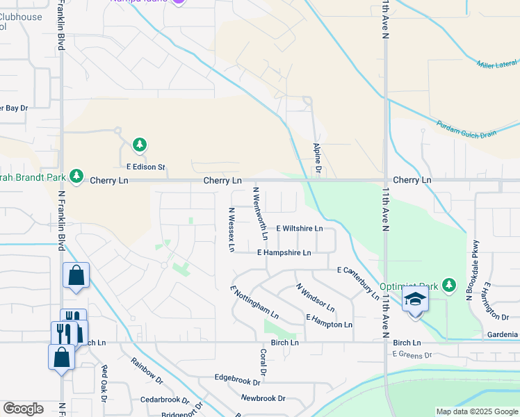 map of restaurants, bars, coffee shops, grocery stores, and more near 16931 North Kettering Court in Nampa