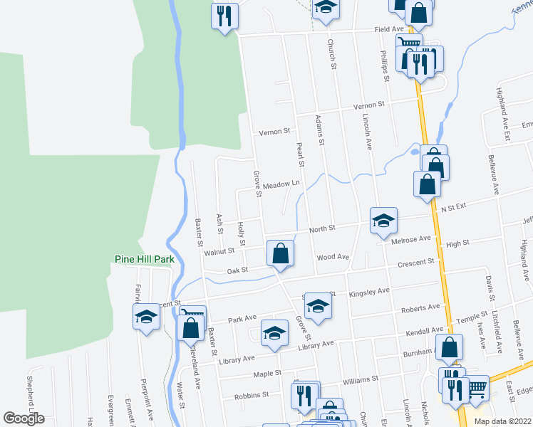 map of restaurants, bars, coffee shops, grocery stores, and more near 188 Grove Street in Rutland