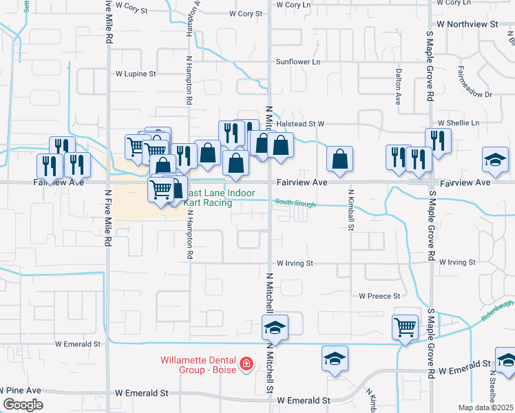 map of restaurants, bars, coffee shops, grocery stores, and more near 9862 West Rosecroft Court in Boise