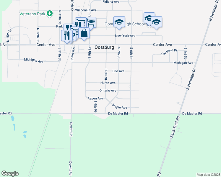 map of restaurants, bars, coffee shops, grocery stores, and more near 726 Ontario Avenue in Oostburg