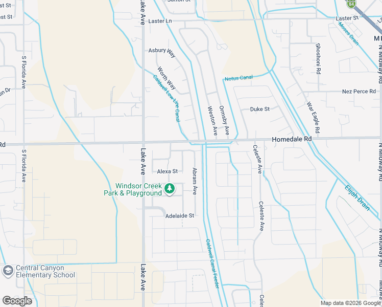 map of restaurants, bars, coffee shops, grocery stores, and more near 16955 Abram Avenue in Caldwell