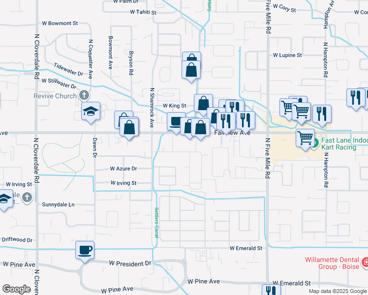 map of restaurants, bars, coffee shops, grocery stores, and more near 11186 West Gabrielle Drive in Boise
