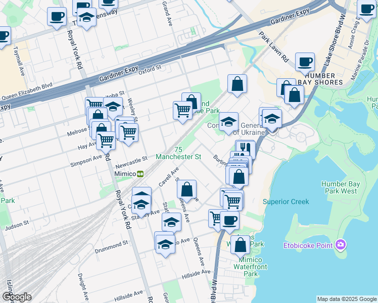 map of restaurants, bars, coffee shops, grocery stores, and more near 22 Cavell Avenue in Toronto