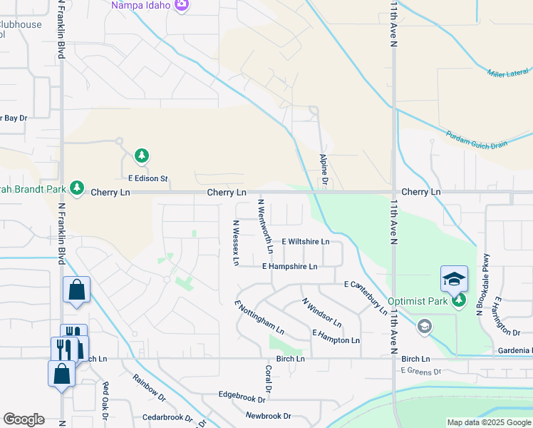 map of restaurants, bars, coffee shops, grocery stores, and more near 16931 North Kettering Court in Nampa