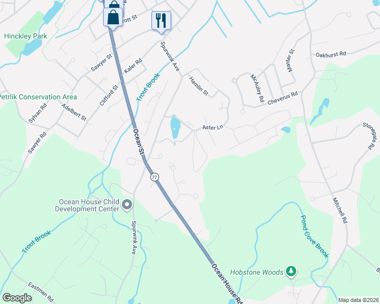 map of restaurants, bars, coffee shops, grocery stores, and more near 12 Maxwell Woods Drive in Cape Elizabeth