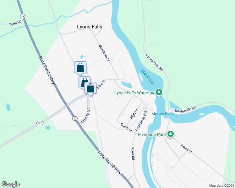 map of restaurants, bars, coffee shops, grocery stores, and more near 3859 Fulton St in Lyons Falls