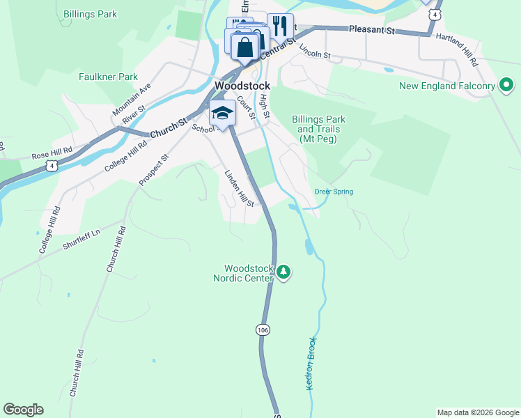 map of restaurants, bars, coffee shops, grocery stores, and more near 55 Linden Hill in Woodstock