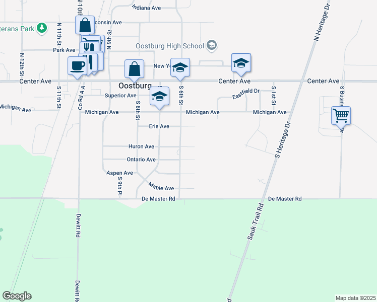 map of restaurants, bars, coffee shops, grocery stores, and more near 542 Ontario Avenue in Oostburg