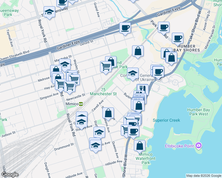 map of restaurants, bars, coffee shops, grocery stores, and more near 14 Cavell Avenue in Toronto