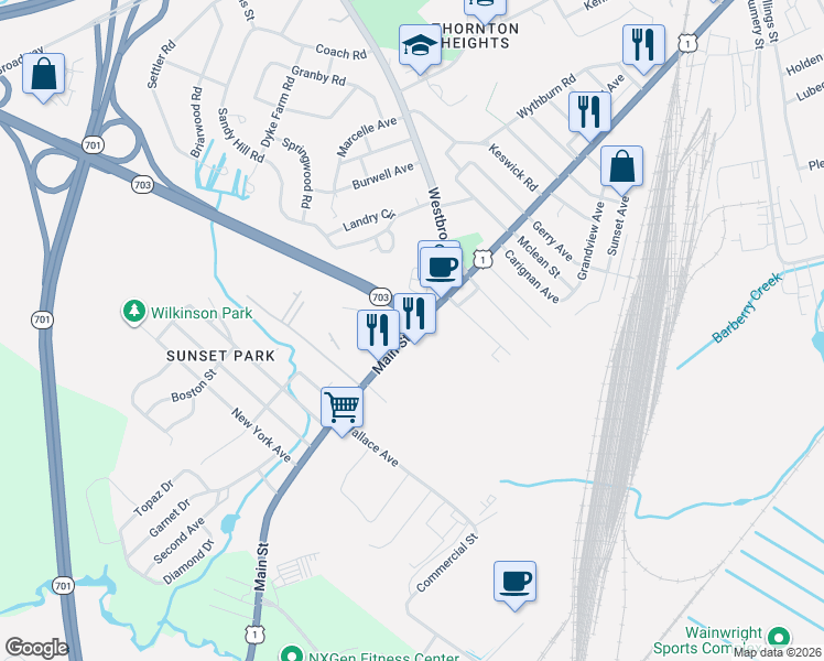 map of restaurants, bars, coffee shops, grocery stores, and more near 719 Main Street in South Portland