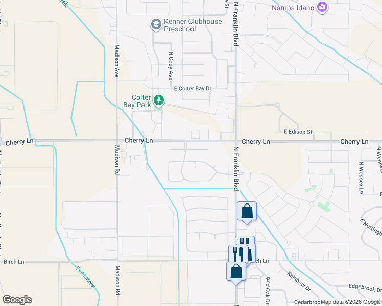 map of restaurants, bars, coffee shops, grocery stores, and more near 8206 East Orah Way in Nampa